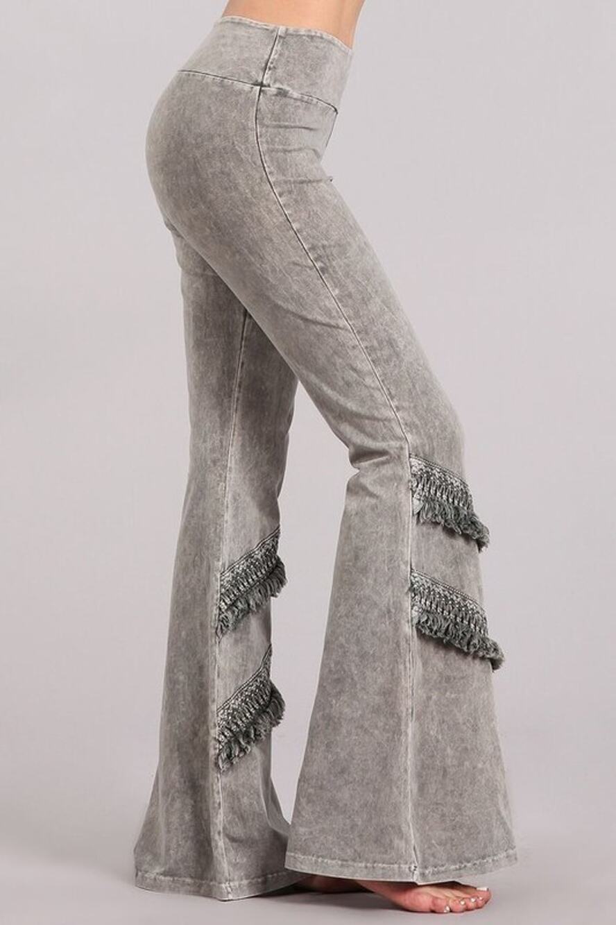 Chatoyant Double Fringe Bell Bottoms Taupe Grey Large